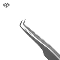 Diamond Series 90° eyelash extension tweezers with 5mm angled tip and micro-textured stainless steel finish for professional lash application