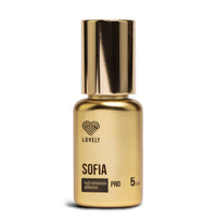 Gold bottle labeled 'Sofia' with 'Lovely' branding on a white background